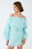 Rotate Birger Christensen Blue Feathered 'Gloria' Off the Shoulder Dress Size 36