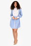 Cinq à Sept Blue/Cream Pinstripe Bead Embellished Collared Dress Size S