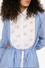 Cinq à Sept Blue/Cream Pinstripe Bead Embellished Collared Dress Size S