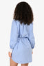 Cinq à Sept Blue/Cream Pinstripe Bead Embellished Collared Dress Size S