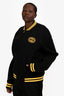 Gucci Black/Yellow Knit Ribbed Sleeves Logo Bomber Jacket Size 54 Mens