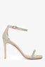Stuart Weitzman Silver Glitter Nudistcurve 100 Strappy Heels Size 7