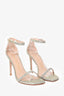Stuart Weitzman Silver Glitter Nudistcurve 100 Strappy Heels Size 7