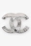 Pre-Loved Chanel™ Silver Tone Crystal Embellished CC Brooch