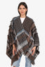 Fabiana Filippi Brown/Blue Wool Fringe Cape Size OS