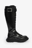 Alexander McQueen Black Leather Lace-Up Knee High Combat Boots Size 37