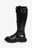 Alexander McQueen Black Leather Lace-Up Knee High Combat Boots Size 37
