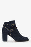 Valentino Navy Suede Rockstud Heeled Boot Size 38