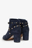 Valentino Navy Suede Rockstud Heeled Boot Size 38