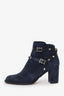 Valentino Navy Suede Rockstud Heeled Boot Size 38