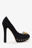 Alexander McQueen Black Suede Skull Studded Peep Toe Heels Size 37.5