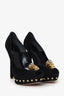 Alexander McQueen Black Suede Skull Studded Peep Toe Heels Size 37.5