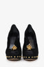 Alexander McQueen Black Suede Skull Studded Peep Toe Heels Size 37.5
