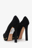 Alexander McQueen Black Suede Skull Studded Peep Toe Heels Size 37.5