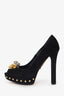 Alexander McQueen Black Suede Skull Studded Peep Toe Heels Size 37.5