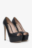 Miu Miu Black Leather Peep Toe Heels Size 38