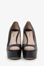 Miu Miu Black Leather Peep Toe Heels Size 38