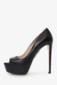 Miu Miu Black Leather Peep Toe Heels Size 38