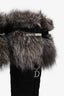 Christian Dior Black Suede/Fox Fur Cannage Knee High Wedge Boots Size 38
