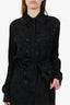 Victoria Beckham Black Patterned Button-Up Dress With Tie Waist Size 8