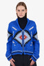 Smythe x Augden Blue Printed Knit Zip-Up Sweater Size L