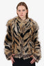 St. John Cream/Black Printed Faux Fur Coat Size M