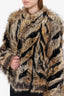 St. John Cream/Black Printed Faux Fur Coat Size M
