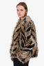 St. John Cream/Black Printed Faux Fur Coat Size M