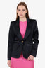 Smythe Black Satin Tuxedo Blazer With Gold Buttons Size 8