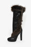 Hermès Black Leather Fur Lined Boots Size 38
