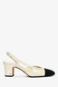Pre-Loved Chanel™ Ivory/Black Cap Toe Sling Back Block Heels Size 36.5