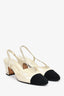 Pre-Loved Chanel™ Ivory/Black Cap Toe Sling Back Block Heels Size 36.5