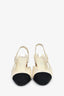 Pre-Loved Chanel™ Ivory/Black Cap Toe Sling Back Block Heels Size 36.5