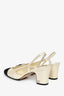 Pre-Loved Chanel™ Ivory/Black Cap Toe Sling Back Block Heels Size 36.5