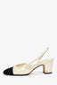Pre-Loved Chanel™ Ivory/Black Cap Toe Sling Back Block Heels Size 36.5