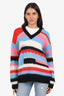 MSGM Blue/Multi Striped Mohair Knit V-Neck Sweater Size S