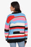 MSGM Blue/Multi Striped Mohair Knit V-Neck Sweater Size S