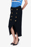 Balmain Black Wool/Silk Knit Buttoned Midi Skirt Size 38