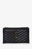 Saint Laurent Black Grained Leather Matelasse YSL Monogram Small Zip Top Bill Pouch