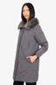 Brunello Cucinelli Grey Down Fur Hooded Coat Size 42
