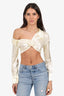 Fendi White Silk Flower Front Long Sleeve Crop Top Size 38