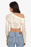 Fendi White Silk Flower Front Long Sleeve Crop Top Size 38