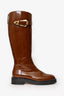 Alberta Ferretti Brown Patent Leather Knee High Riding Boots Size 37