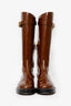 Alberta Ferretti Brown Patent Leather Knee High Riding Boots Size 37