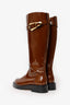 Alberta Ferretti Brown Patent Leather Knee High Riding Boots Size 37