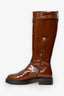 Alberta Ferretti Brown Patent Leather Knee High Riding Boots Size 37