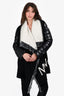 Moncler Black/White Nylon/Wool Fringe Trim Cape Coat Size S
