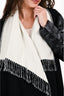 Moncler Black/White Nylon/Wool Fringe Trim Cape Coat Size S