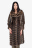 Vintage Brown Raccoon Fur/Leather Chevron Long Coat Estimated Size XS