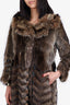 Vintage Brown Raccoon Fur/Leather Chevron Long Coat Estimated Size XS